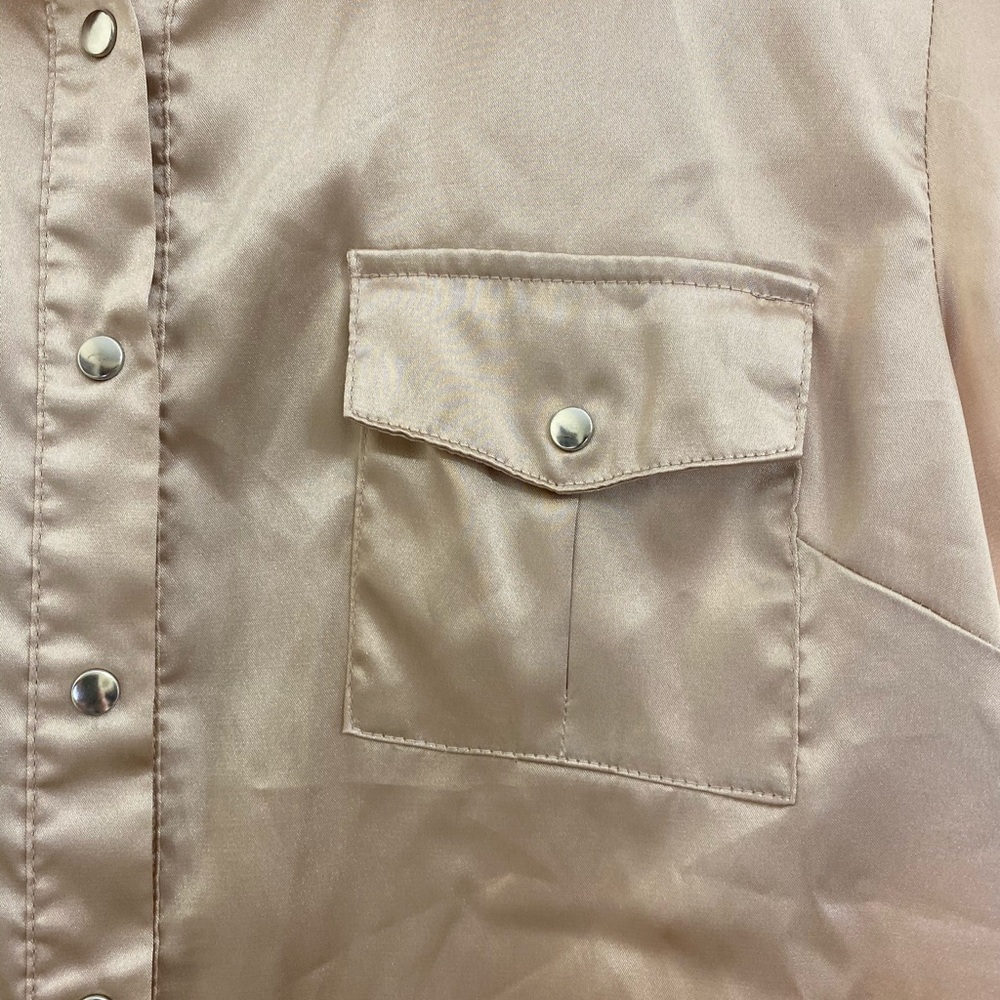 Adiva Shiny Light Gold Short Sleeve Blouse Large - Picture 3 of 6